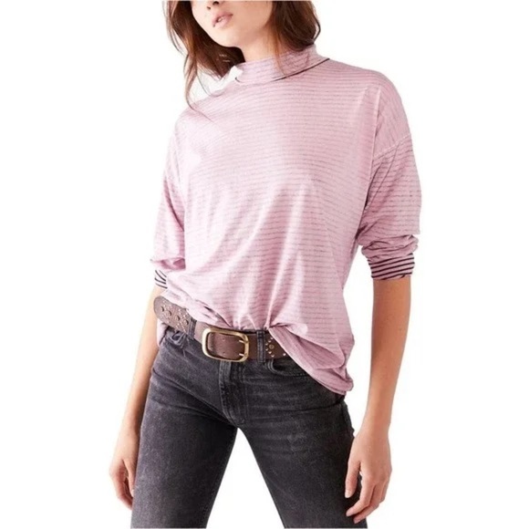 Free People Tops - Free People - We The Free Dusted Orchid Be Free Stripe Purple Oversized Top XS